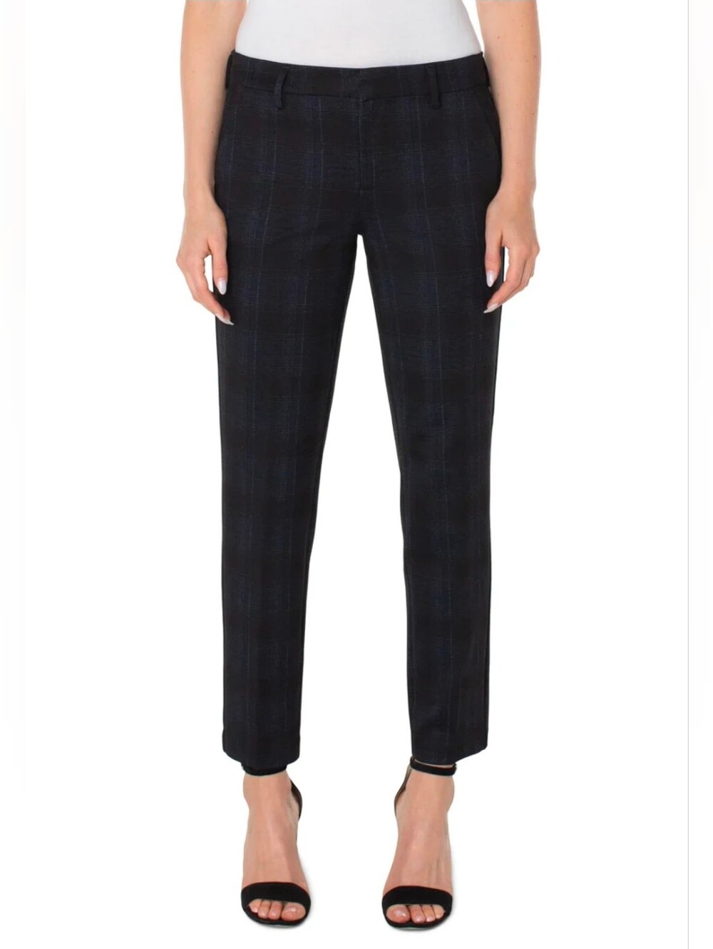 Liverpool Black Plaid Cropped Slim Ankle Pants - Size 14W